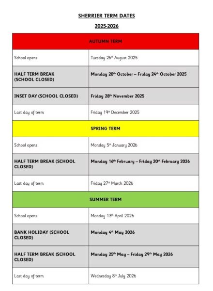 Term Dates - Sherrier Church of England Primary School